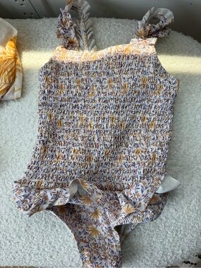 Zara kids Floral Ruffled One-Piece Swimsuit in Lavender and Mustard
